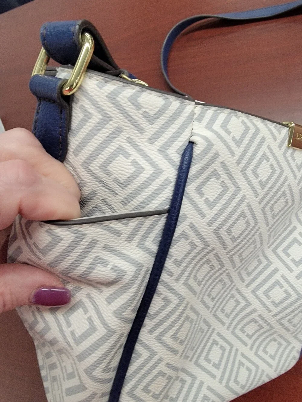 White Blue Geometric Crossbody Bag